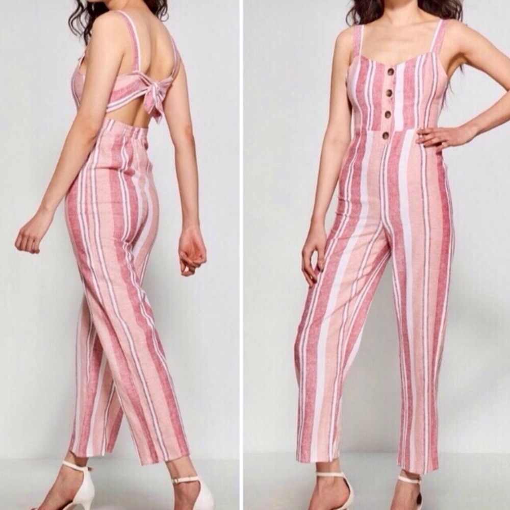 Romeo & Juliet Pink Striped Linen Jumpsuit